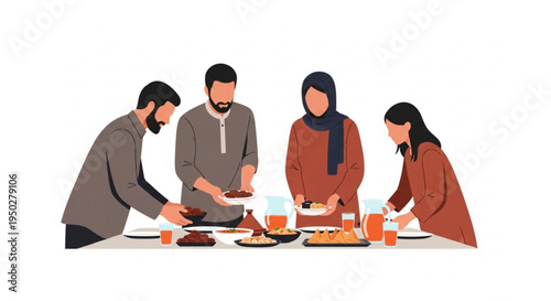 A Muslim Family Gathering Together for a Festive Meal, Sharing Food and Enjoying Each Other's Company