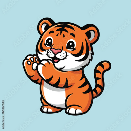 Cute cartoon tiger standing on hind legs with playful expression