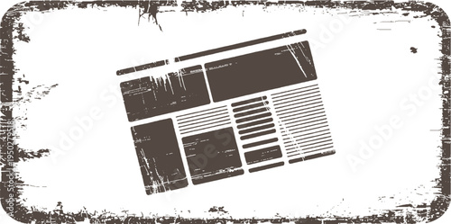 Distressed dark brown newspaper layout with grunge border print media information