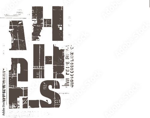 Large distressed brown letters A H L S with fragmented text on white background