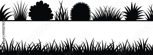 Silhouette grass collection border set ground element decoration black meadow plant isolated on white background.
