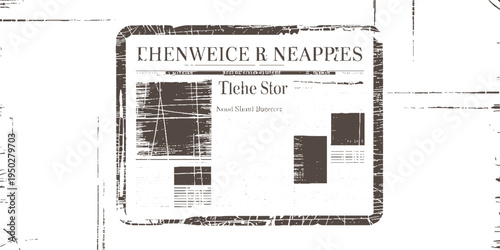 Distressed newspaper clipping with abstract text and in sepia tones brown