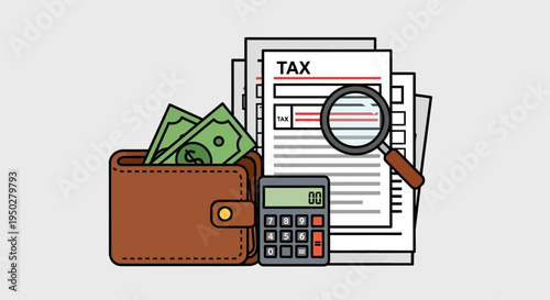 Tax Day Financial Review with Calculator and Wallet