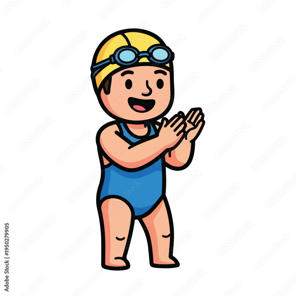 Fototapeta premium Happy child in swim gear clapping hands