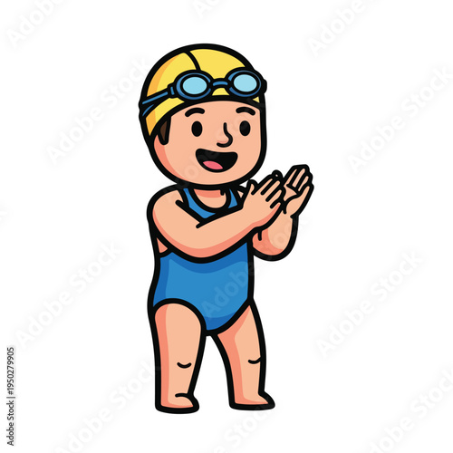 Happy child in swim gear clapping hands
