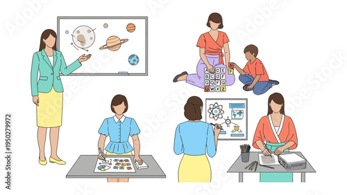 Science Education: A scene of educators, teaching and mentoring. Educators are presenting science concepts.