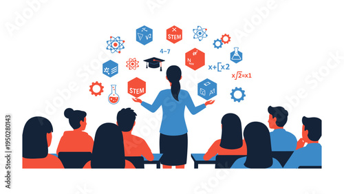 Knowledge and Education: An illustration of a teacher, arms outstretched, imparting wisdom to a group of eager students, surrounded by icons symbolizing learning.
