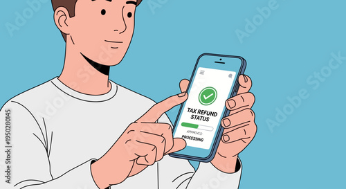 Man on tax day checks finances on smartphone at home