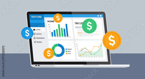 Businessman reviews tax documents on a computer screen on a busy day