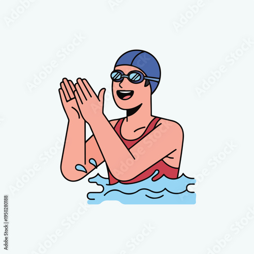 Smiling female swimmer in water clapping with hands