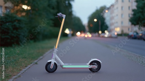 Urbane Mobilität in Berlin, nächtliches Entsperren von E-Scootern per QR-Code mit Neonreflexionen