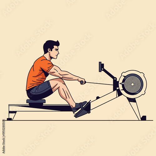Man Rowing Machine Workout: Fitness, Cardio, Strength Training, Healthy Lifestyle