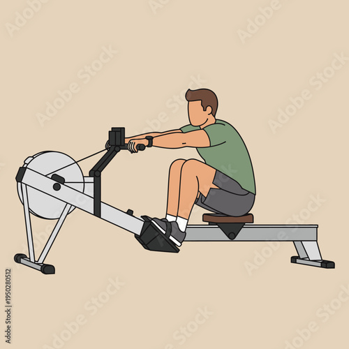 Man Rowing Machine Workout: Fitness, Cardio, Strength Training Exercise