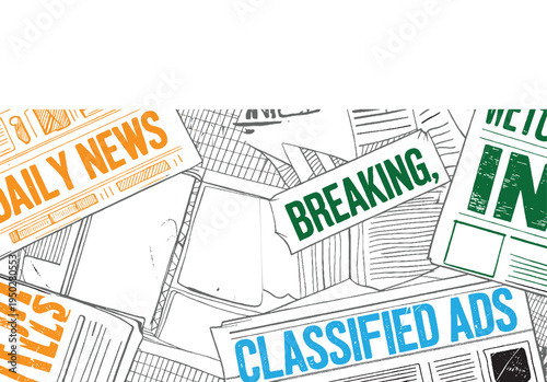 Hand drawn newspaper headlines daily news breaking classified ads and inserts
