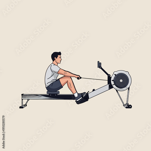 Man Rowing Machine Workout, Fitness Exercise, Indoor Cardio Training, Healthy Lifestyle