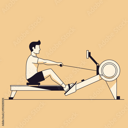 Man Rowing Machine Workout, Fitness, Cardio Exercise, Healthy Lifestyle