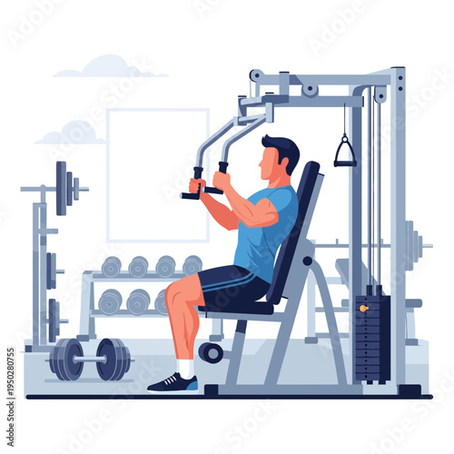 Man exercising chest on a modern gym machine, fitness and workout concept
