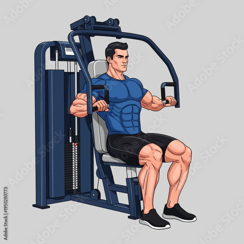 Man exercising chest on a modern gym machine, fitness, workout, strength training