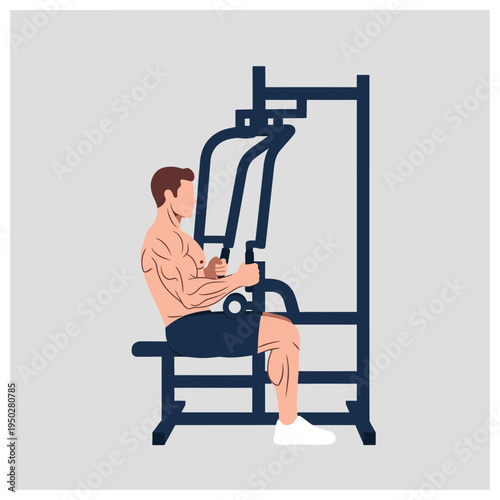 Man exercising on a chest press machine in a gym, fitness and workout