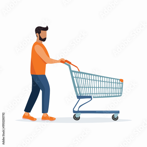 Man pushing a shopping cart in a grocery store aisle