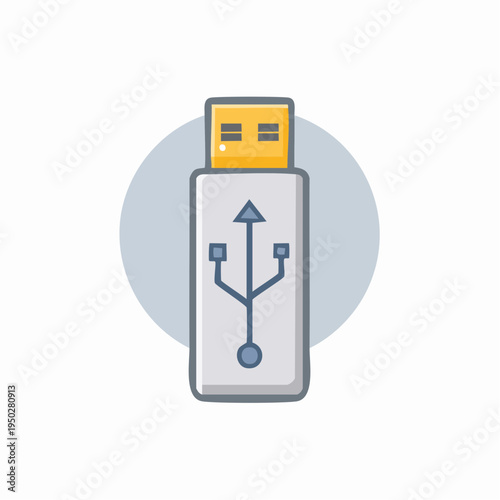 Illustrated USB flash drive graphic. Digital storage, tech and data transfer concept.