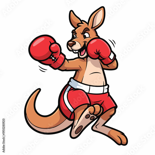 Cartoon kangaroo in boxing gloves and red shorts ready to fight
