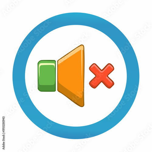 Cartoon-style mute speaker icon inside a blue circle