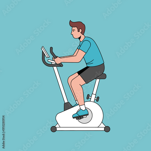 Man exercising on stationary bike, indoor fitness, healthy lifestyle, cardio workout