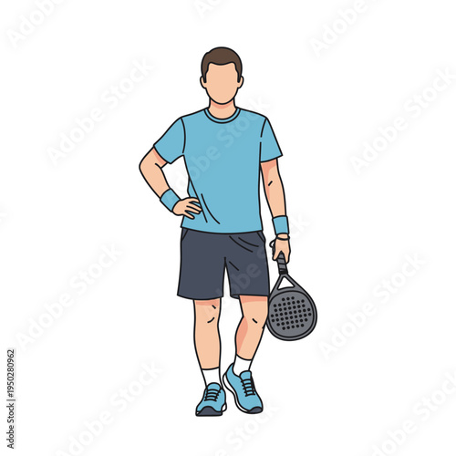 Man in sportswear holding a paddle racket, ready for a game of padel.