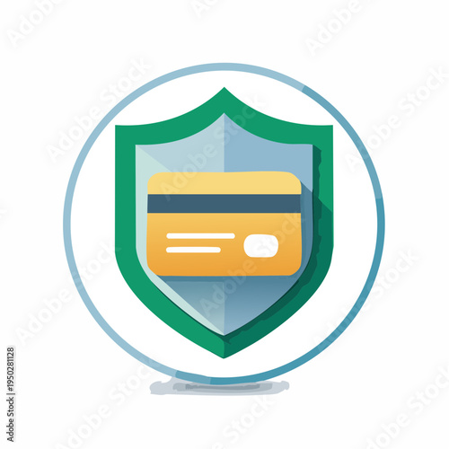 Credit card protected by shield icon in a circle