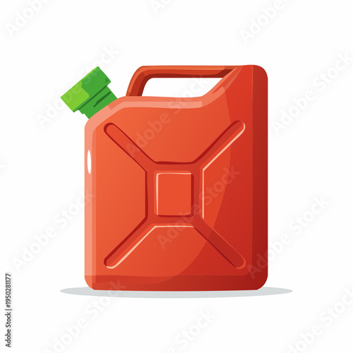 Red gas can with green cap in flat cartoon style illustration, vector design element.