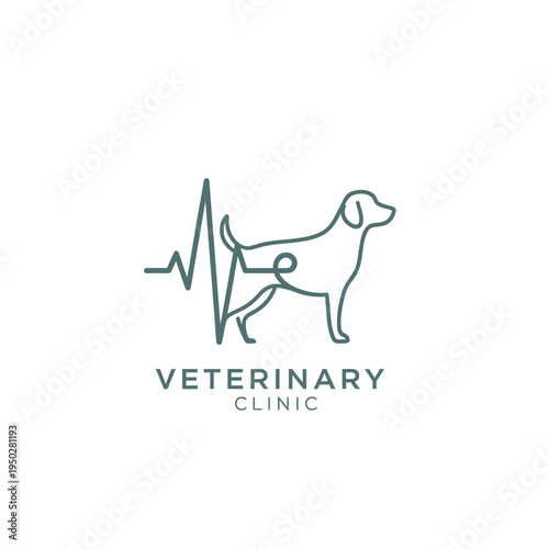 Dog heartbeat line veterinary clinic logo design for pet healthcare and medical services