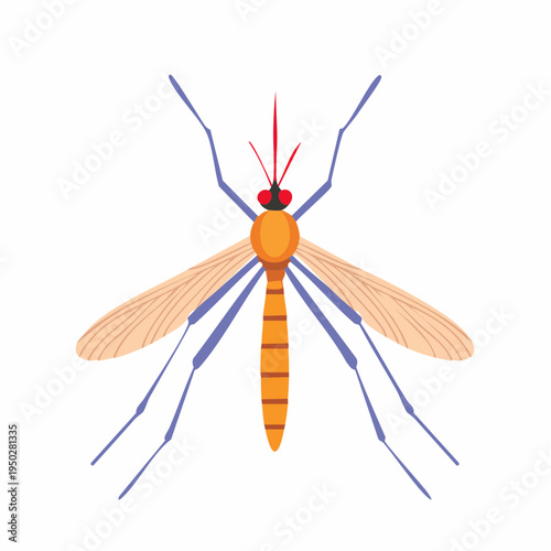 Illustration of a cartoon mosquito, insect with wings, vector art.