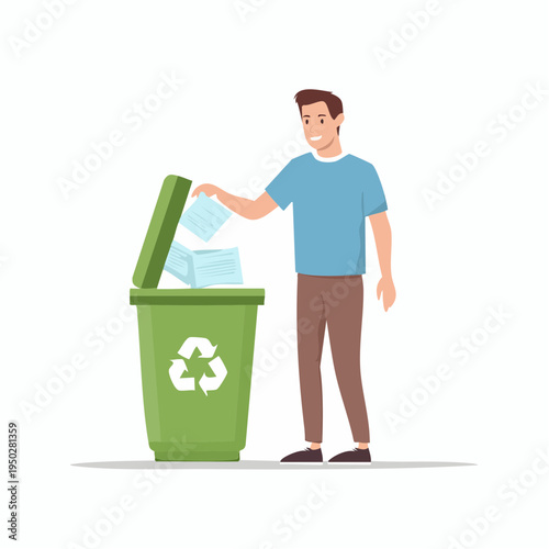 Person Throwing Away Used Medical Masks into Recycling Bin. Sustainable Waste Management Concept.