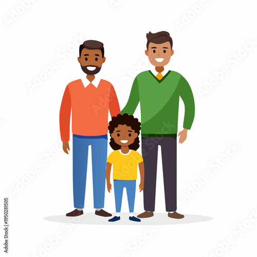 Happy family of two fathers and a daughter posing together