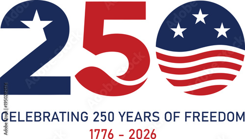 Celebrating 250 years of freedom with american flag logo and stars
