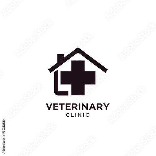 Veterinary clinic logo house symbol and cross for animal health and medical services