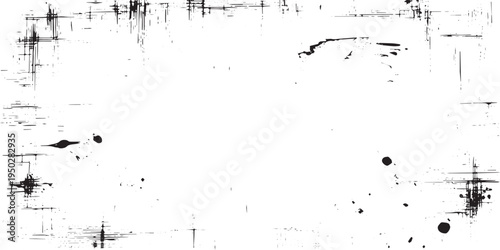 Distressed grunge texture overlay with black speckles and scratches on white background with film grain with paper texture with wall texture with scratched texture