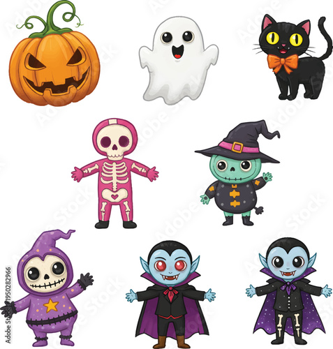 Vector Illustration Cute Cartoon Halloween Characters Collection
