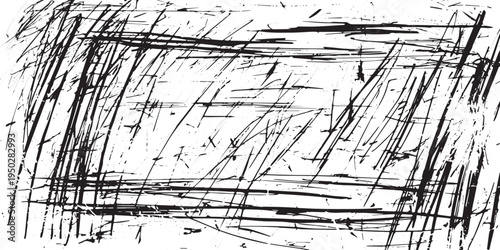 Abstract scratched texture background with intersecting lines and dots, distressed black and white graphic design element for overlays, copy space