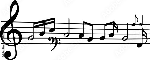 Musical notes and treble clef on white background
