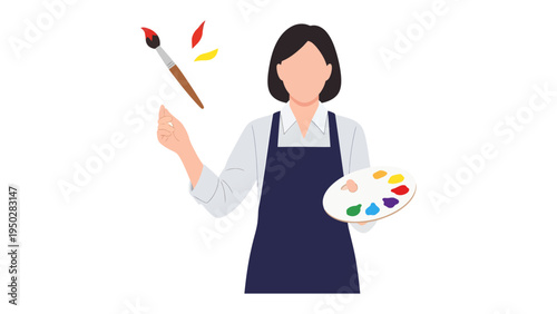 Artistic Flair: An artist, with an apron and palette in hand, poised with a paintbrush, ready to paint a masterpiece.