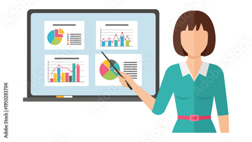 Data Presentation: An astute presenter, poised before a digital display showcasing insightful charts, skillfully conveys essential financial insights.