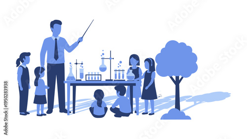 Curiosity and Discovery: A teacher engages a group of students in an experiment, sparking curiosity and a thirst for knowledge within the classroom.