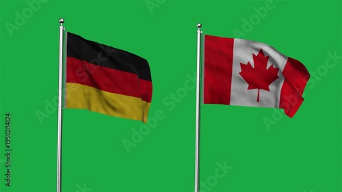 Germany and Canada Waving Flags, 3D Illustration.