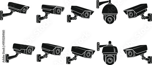 Collection of Surveillance Security Camera Icons in Black Silhouette surveillance camera cctv