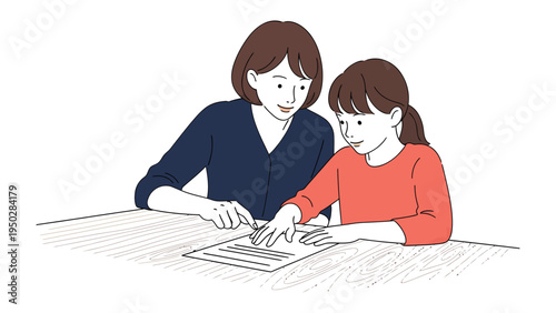 The Guiding Light: A tender moment unfolds as a mother assists her daughter with her studies. The scene, imbued with warmth and mutual affection, depicts a bond that transcends mere academics.