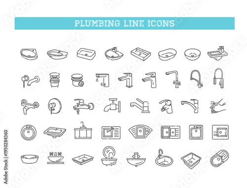 Plumbing and Sink Line Icons Set