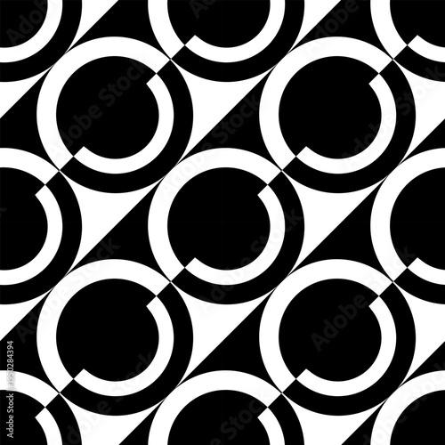 Abstract Seamlesss Diagonal Geometric Black and White Circles Pattern.