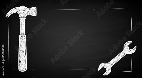 Blackboard with white chalk of hammer and wrench poster banner download 2026 2027 tools